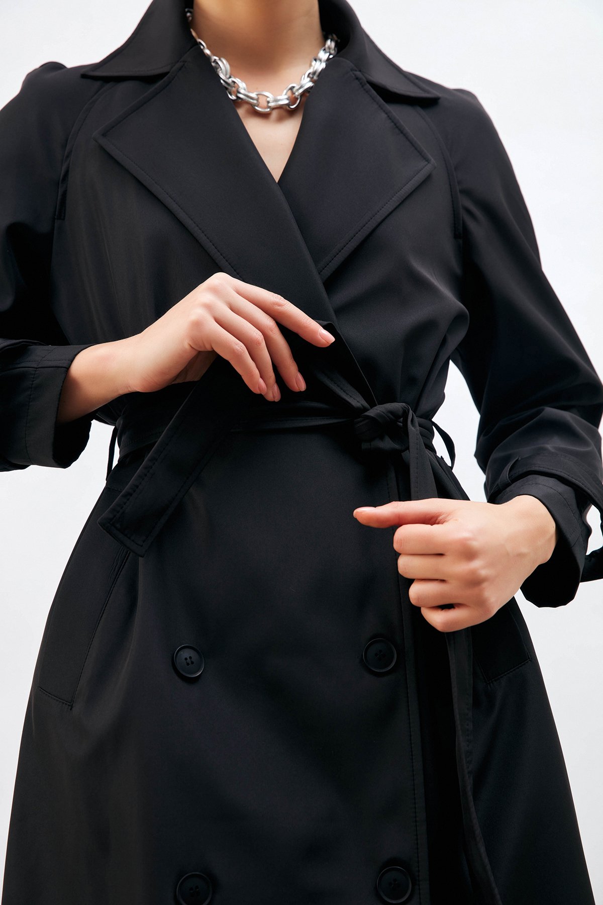 Kuşaklı Uzun Trenç - SİYAH