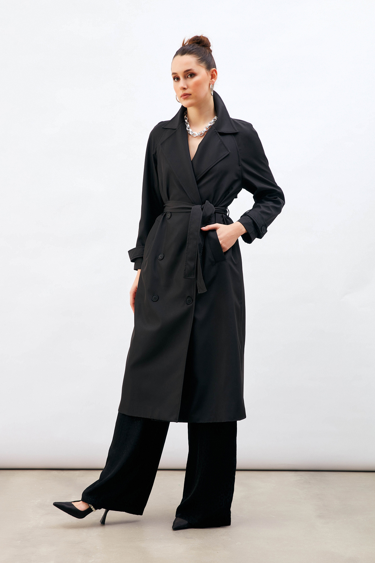 Kuşaklı Uzun Trenç - SİYAH