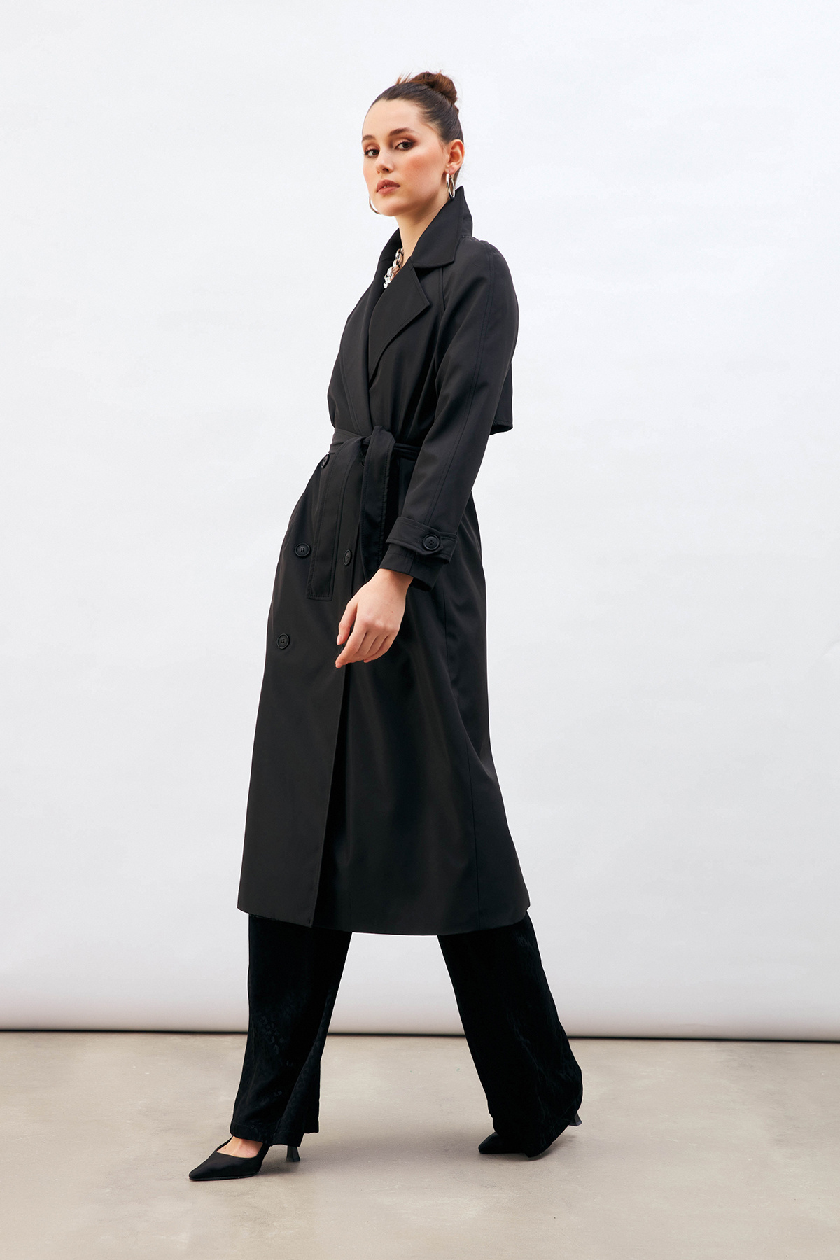 Kuşaklı Uzun Trenç - SİYAH