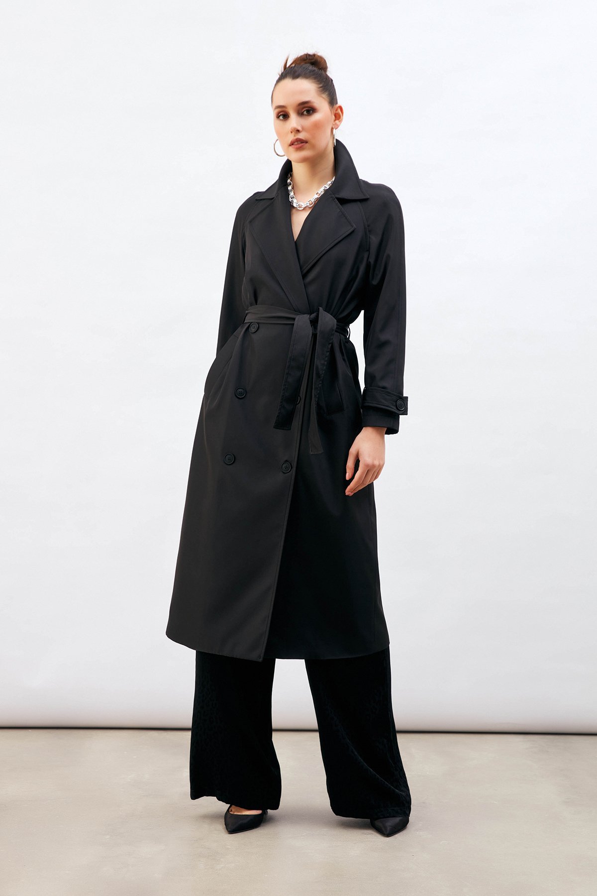 Kuşaklı Uzun Trenç - SİYAH