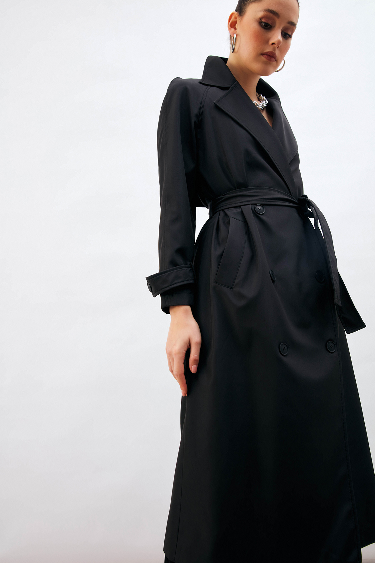 Kuşaklı Uzun Trenç - SİYAH