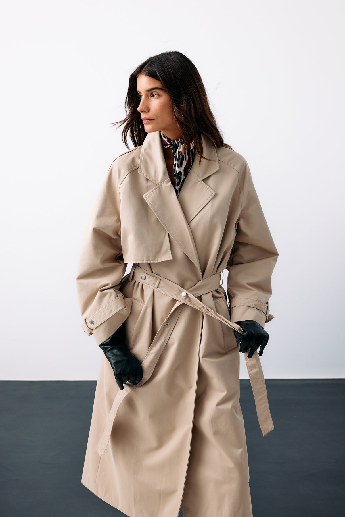 Kuşaklı Uzun Trençkot - BEJ