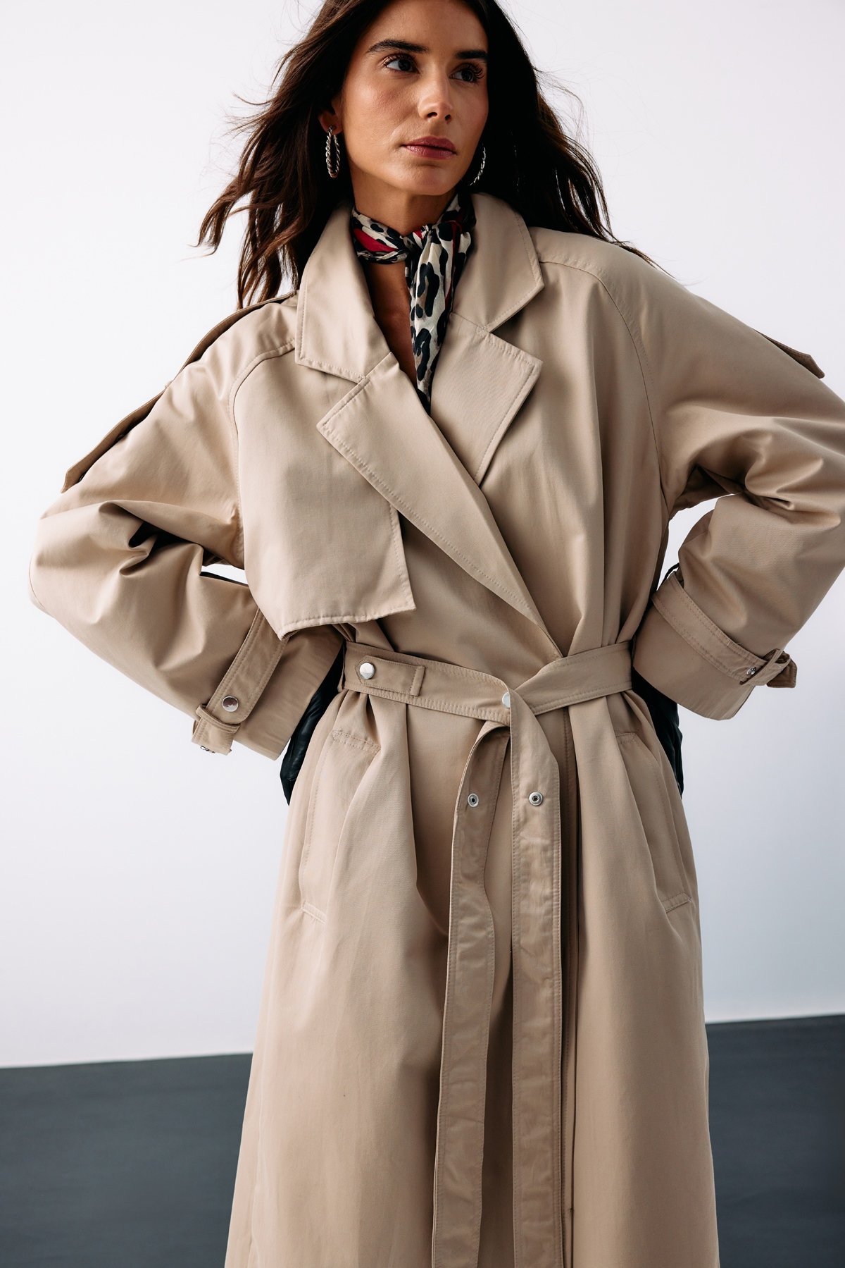 Kuşaklı Uzun Trençkot - BEJ