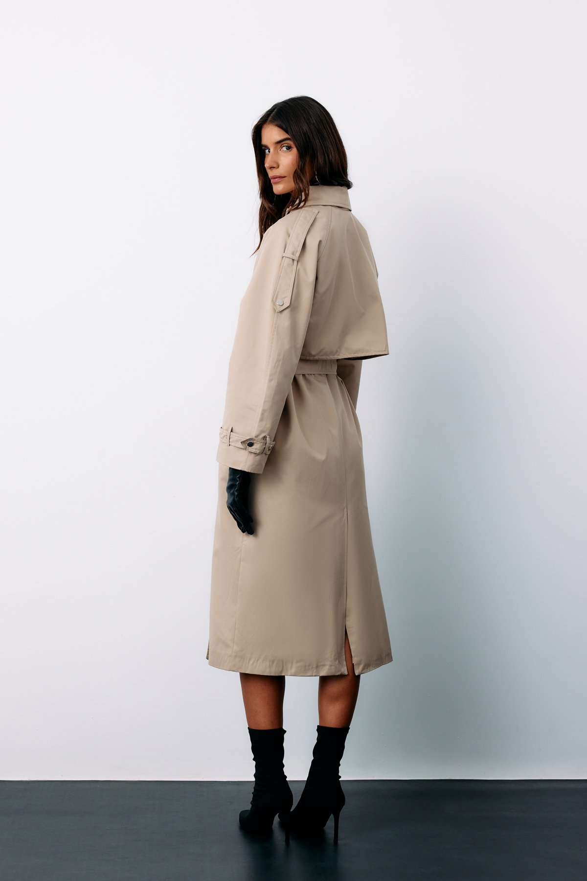 Kuşaklı Uzun Trençkot - BEJ