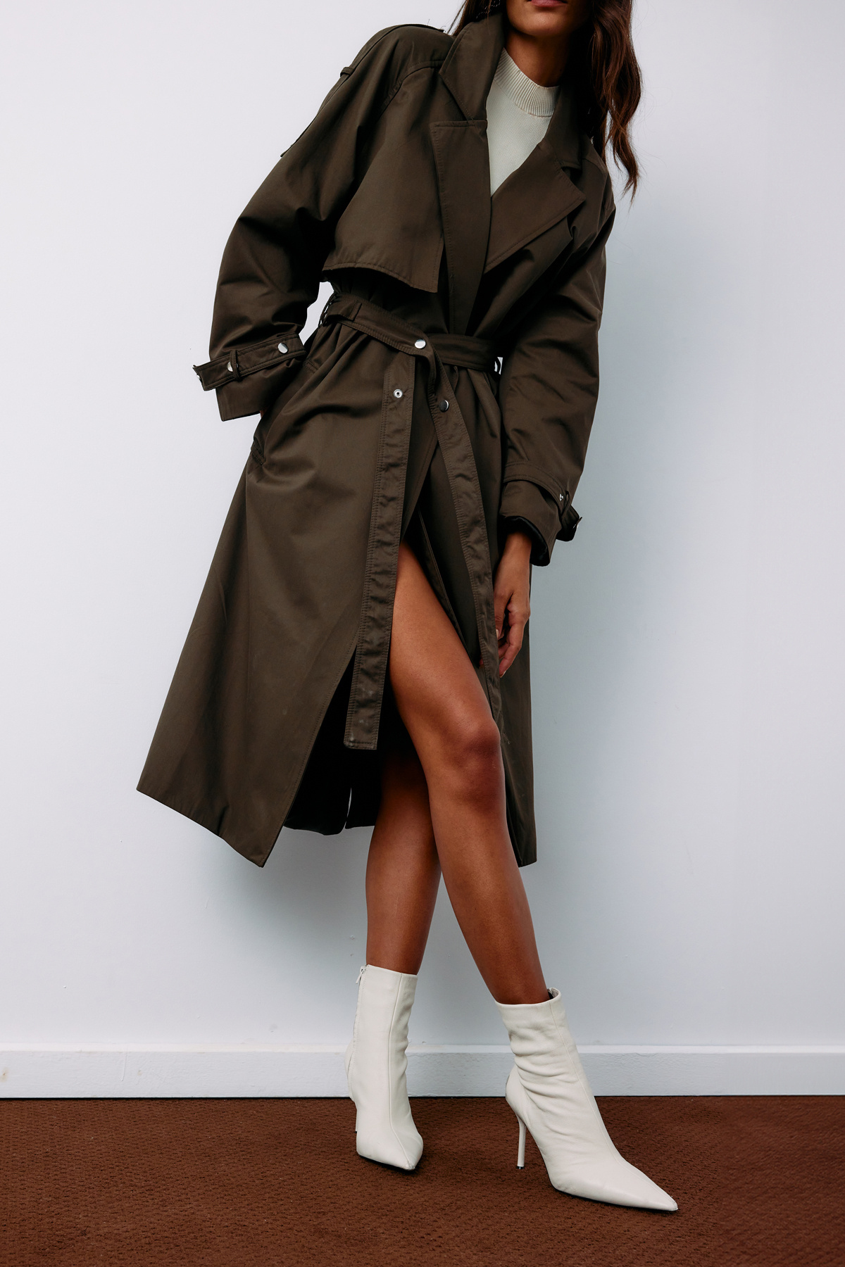 Kuşaklı Uzun Trençkot - HAKİ