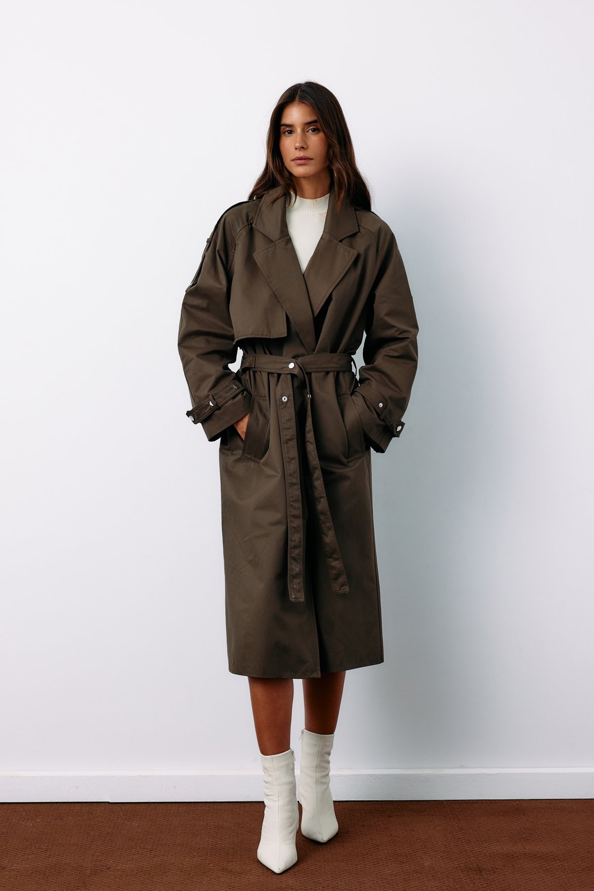 Kuşaklı Uzun Trençkot - HAKİ