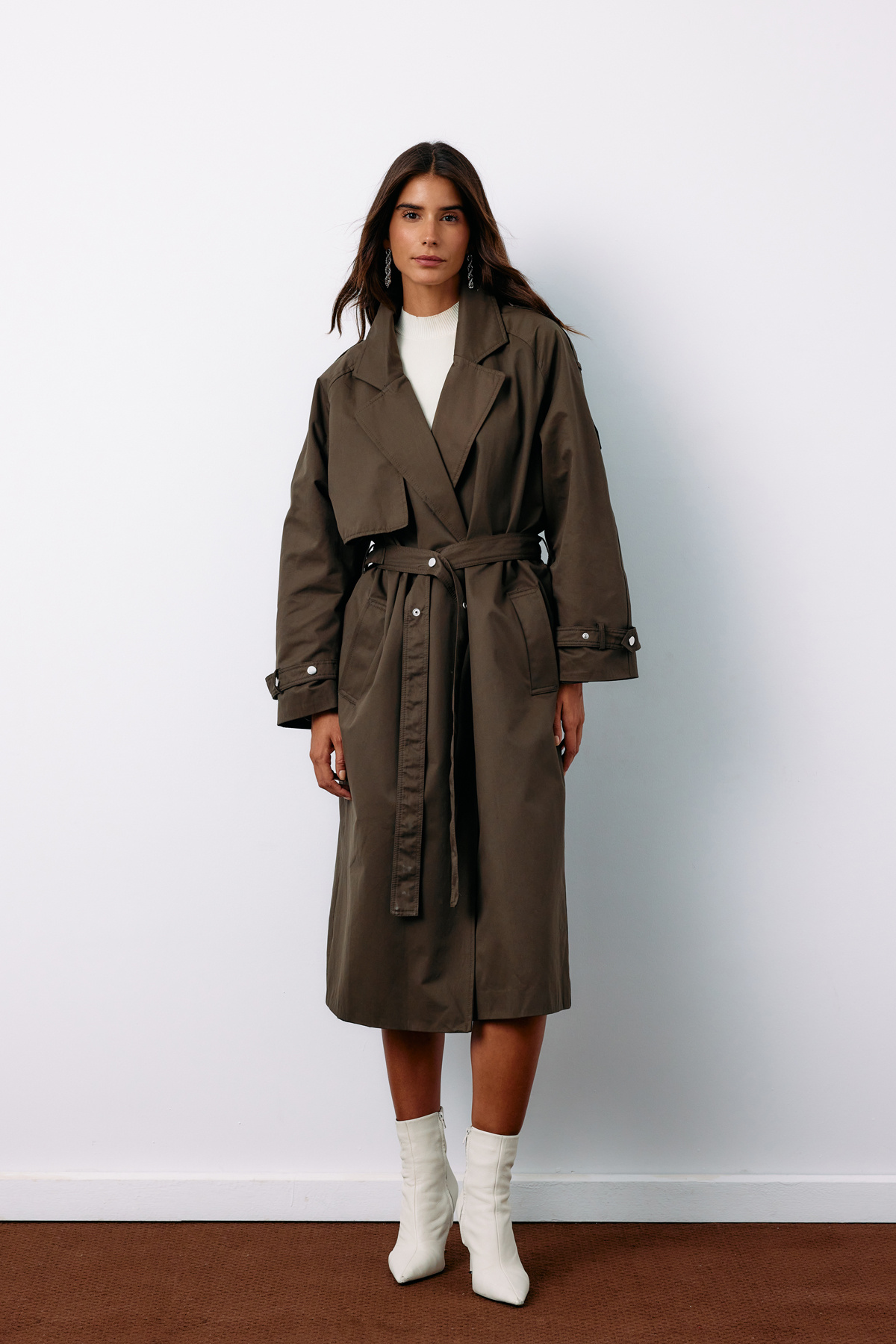 Kuşaklı Uzun Trençkot - HAKİ