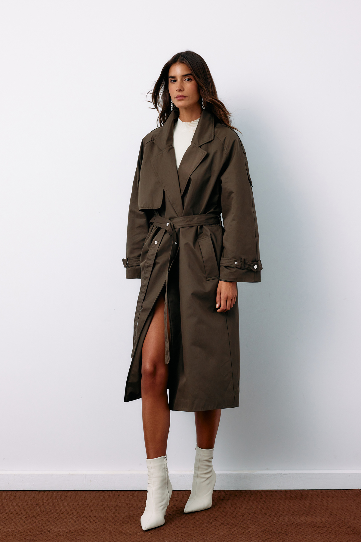 Kuşaklı Uzun Trençkot - HAKİ