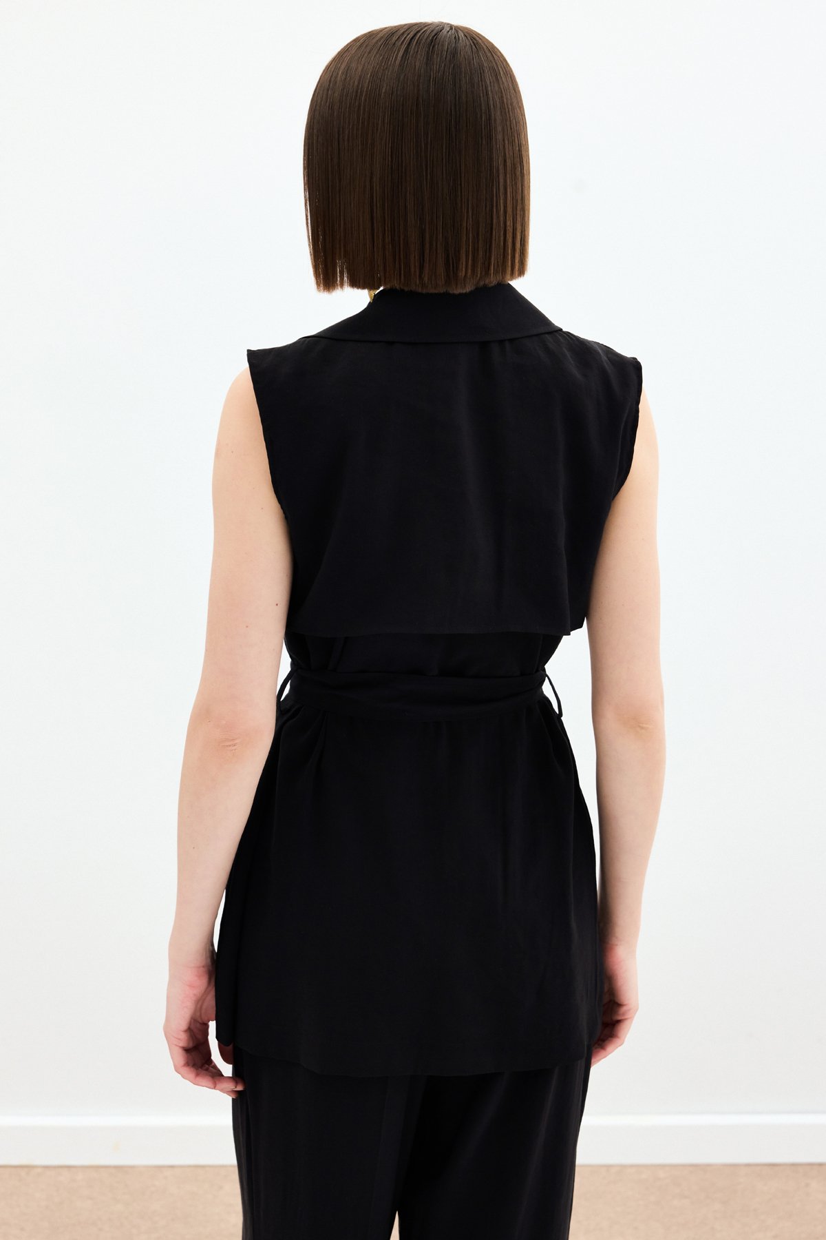 Kuşaklı Uzun Yelek - Siyah