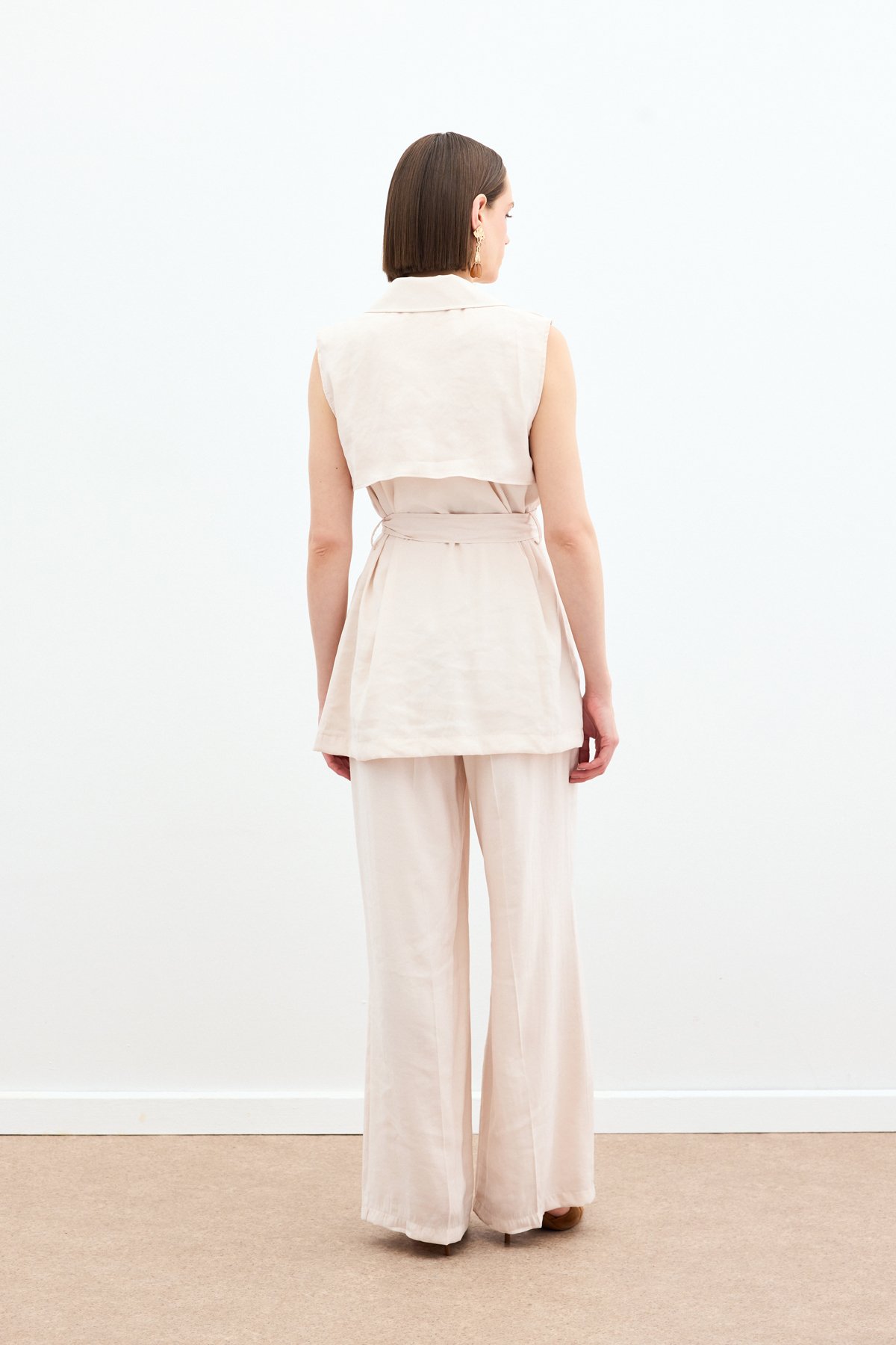 Kuşaklı Uzun Yelek - Taş