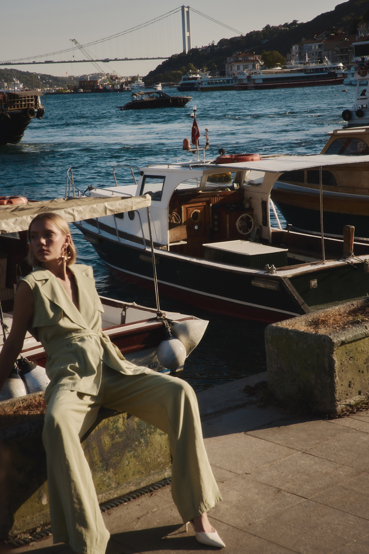 Kuşaklı Uzun Yelek - Yağ Yeşili