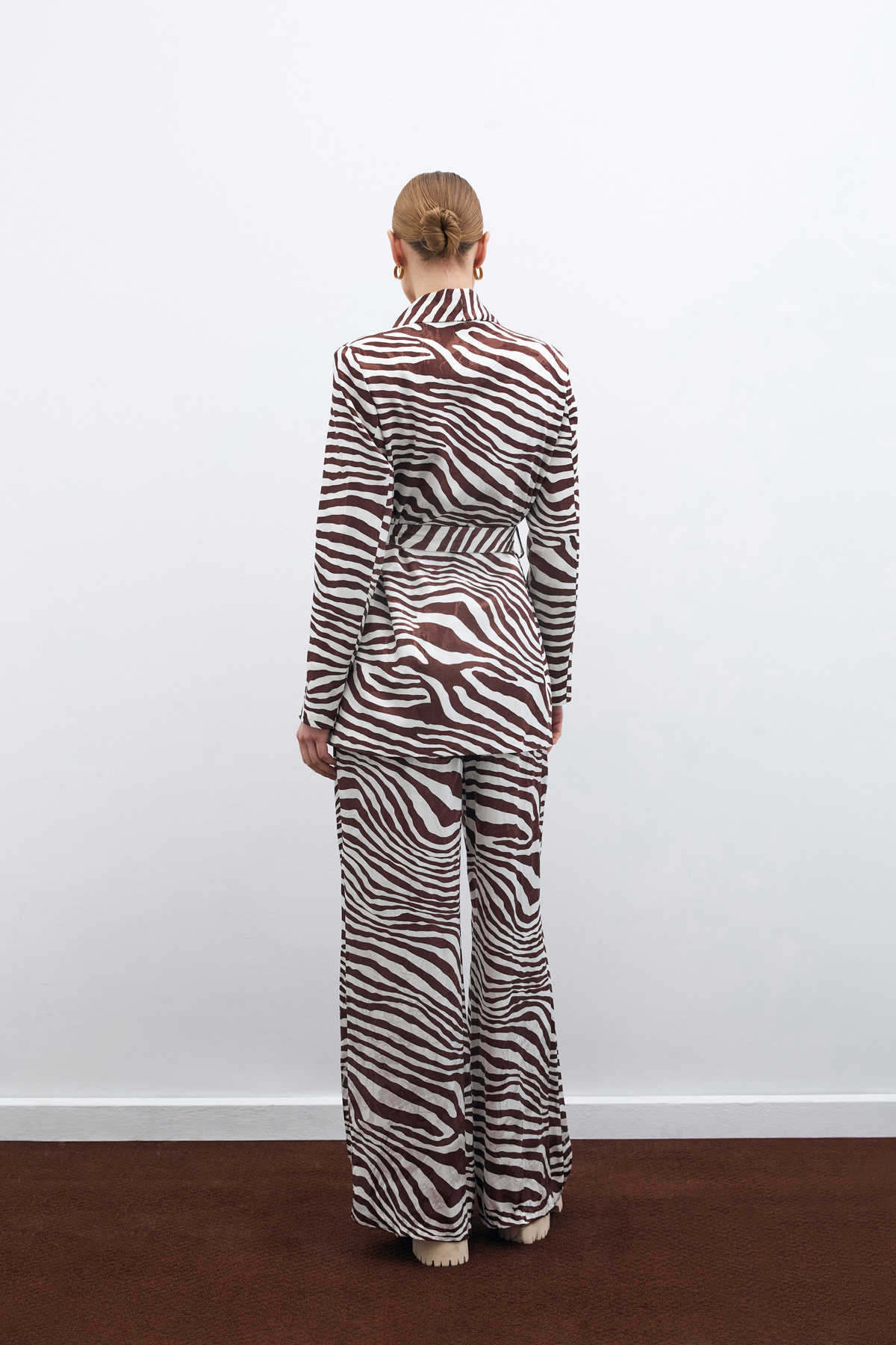 Kuşaklı Zebra Ceket - Kahve