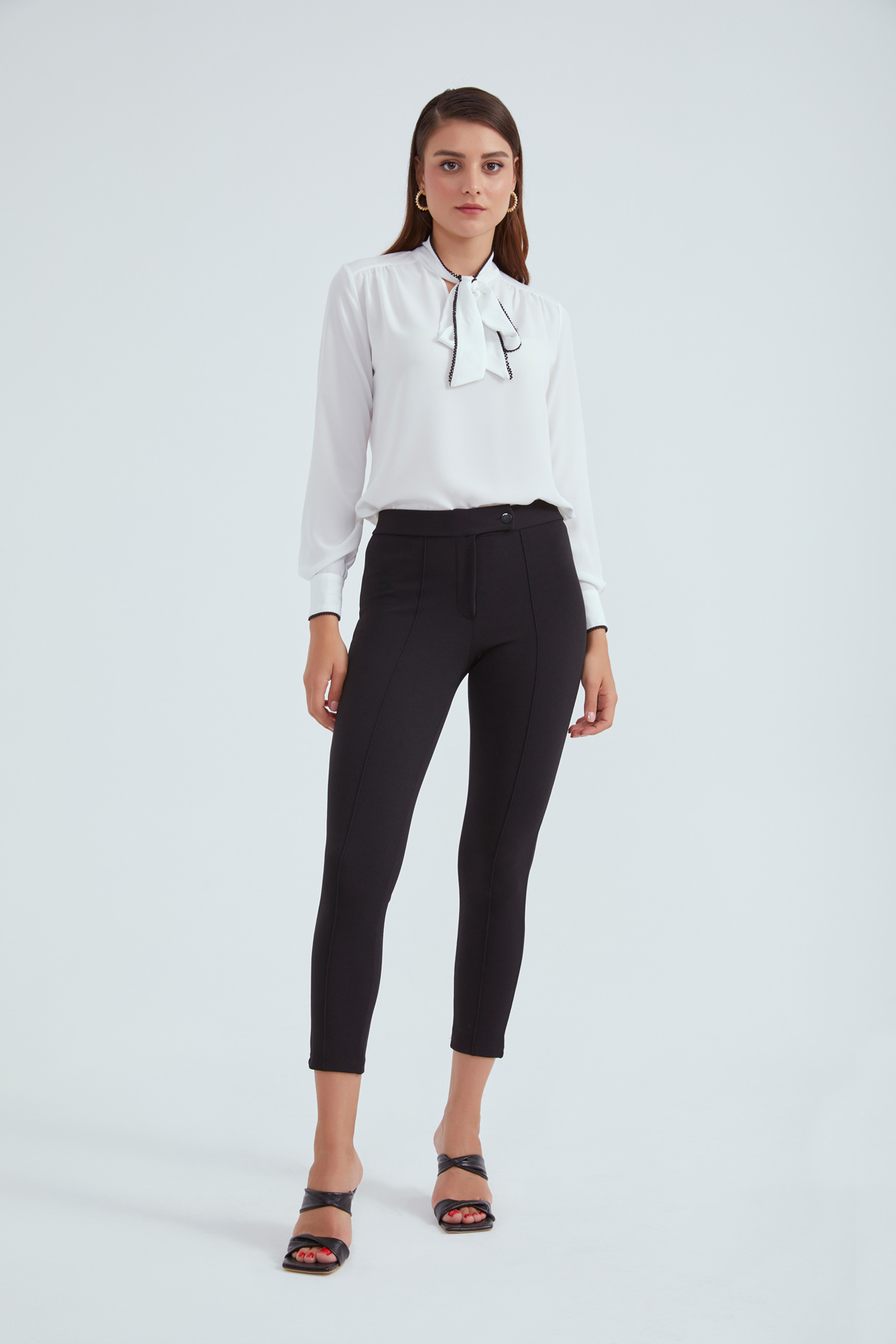 High Elastic Waist Crepe Trousers - BLACK