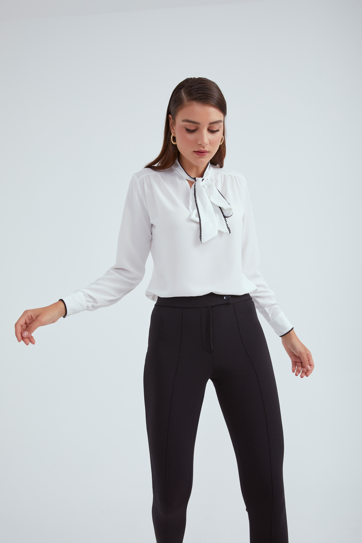 High Elastic Waist Crepe Trousers - BLACK