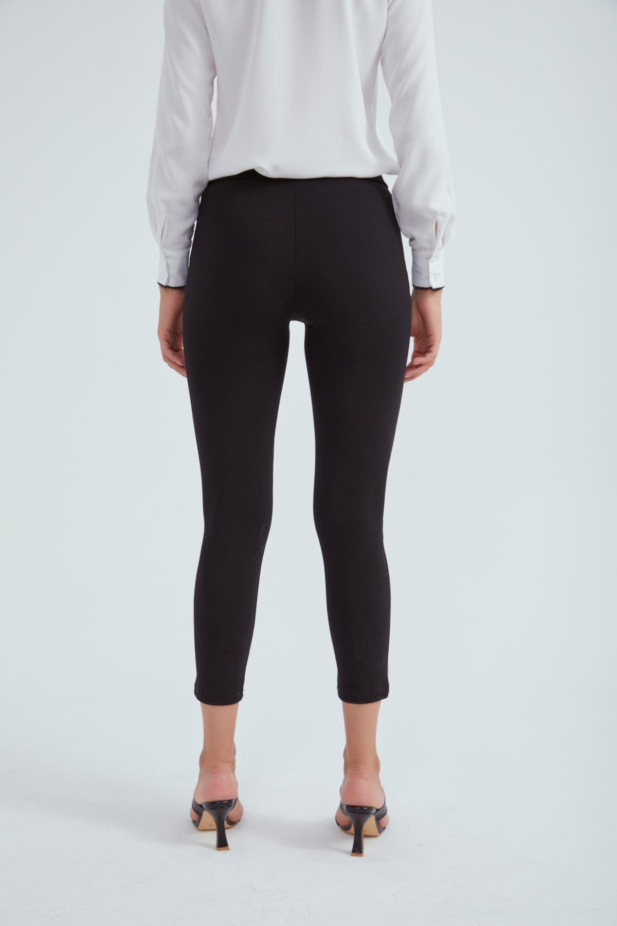 High Elastic Waist Crepe Trousers - BLACK