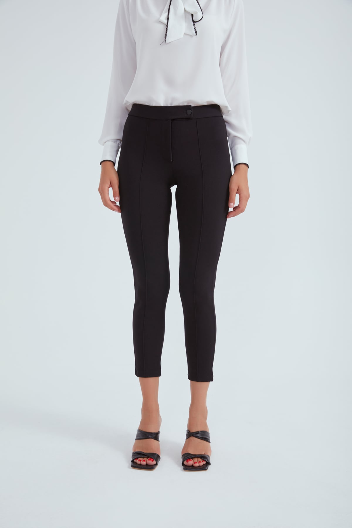 High Elastic Waist Crepe Trousers - BLACK