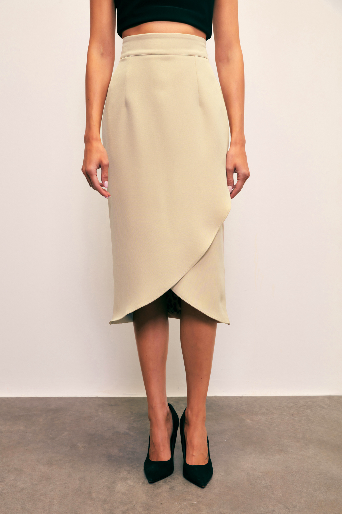 Leopar Astarlı Kruvaze Etek - BEJ