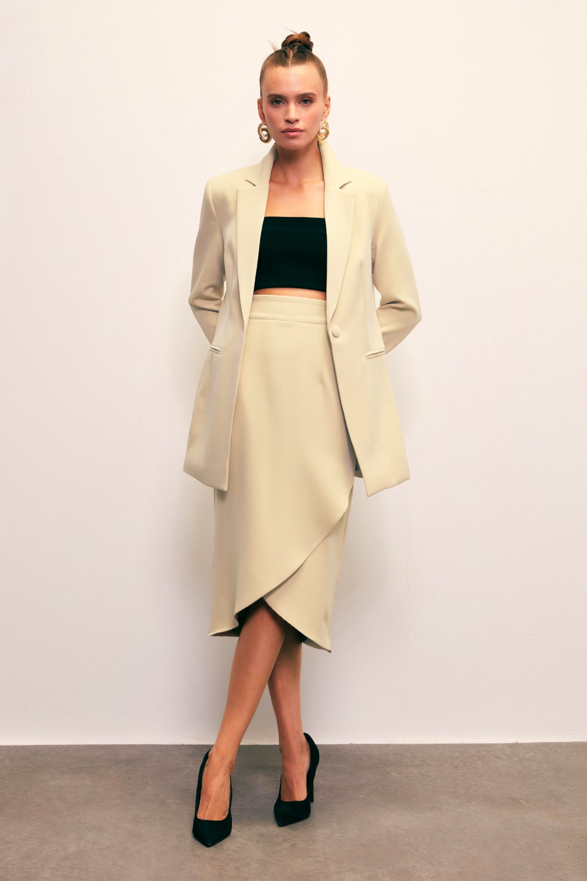 Leopar Astarlı Kruvaze Etek - BEJ