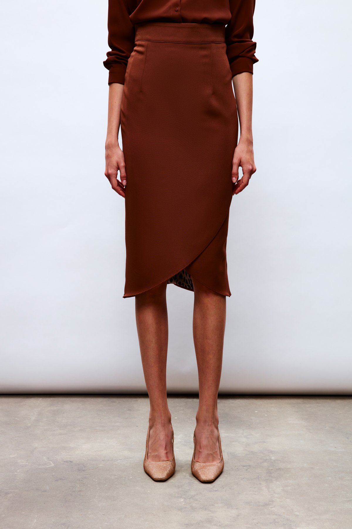 Leopar Astarlı Kruvaze Etek - KAHVE