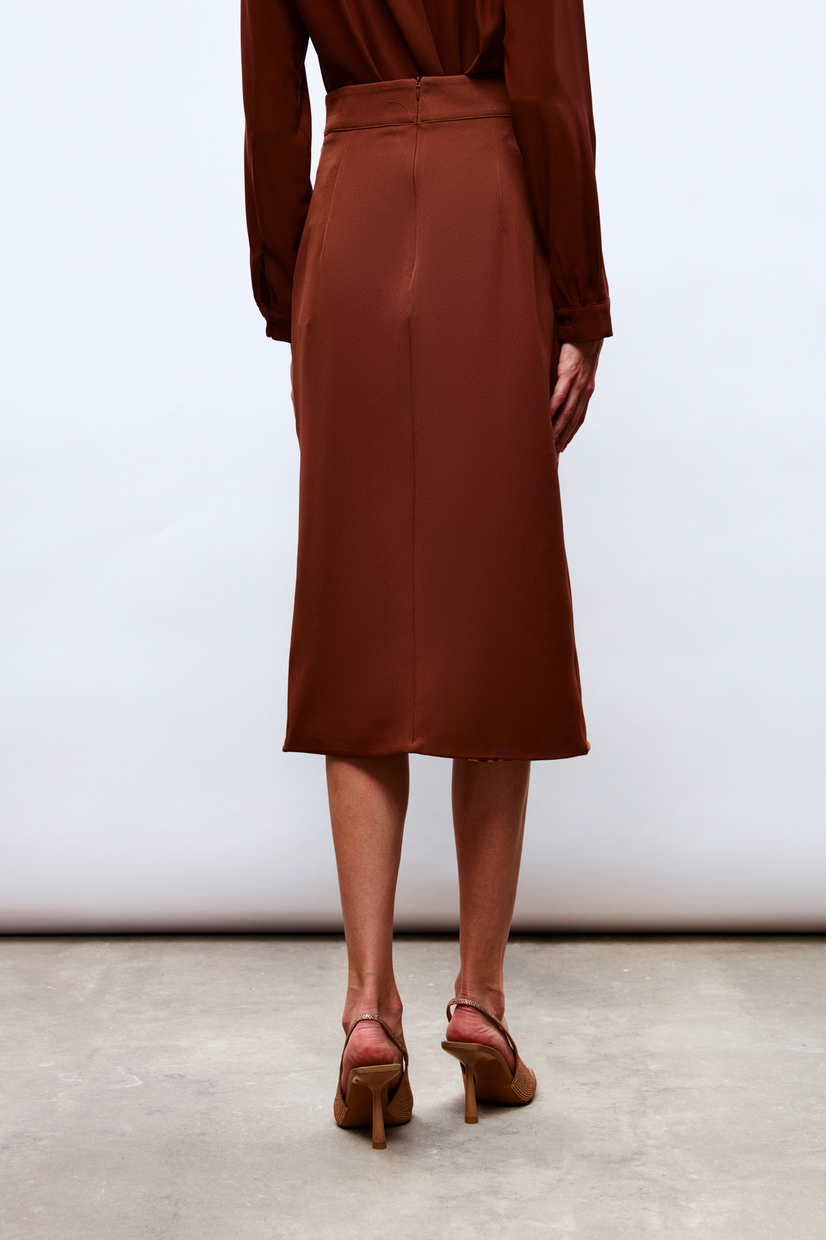 Leopar Astarlı Kruvaze Etek - KAHVE