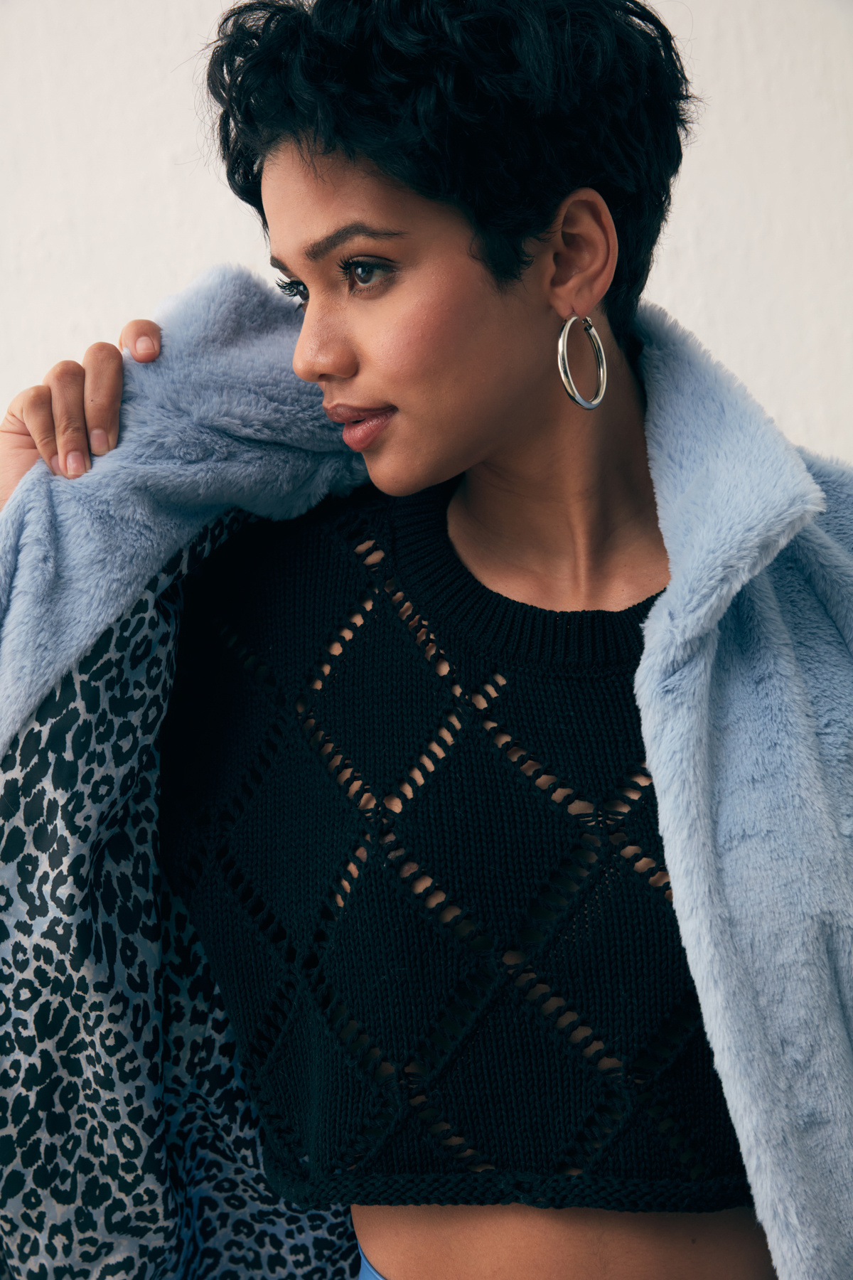 Leopar Astarlı Peluş Kaban - BEBE MAVİ