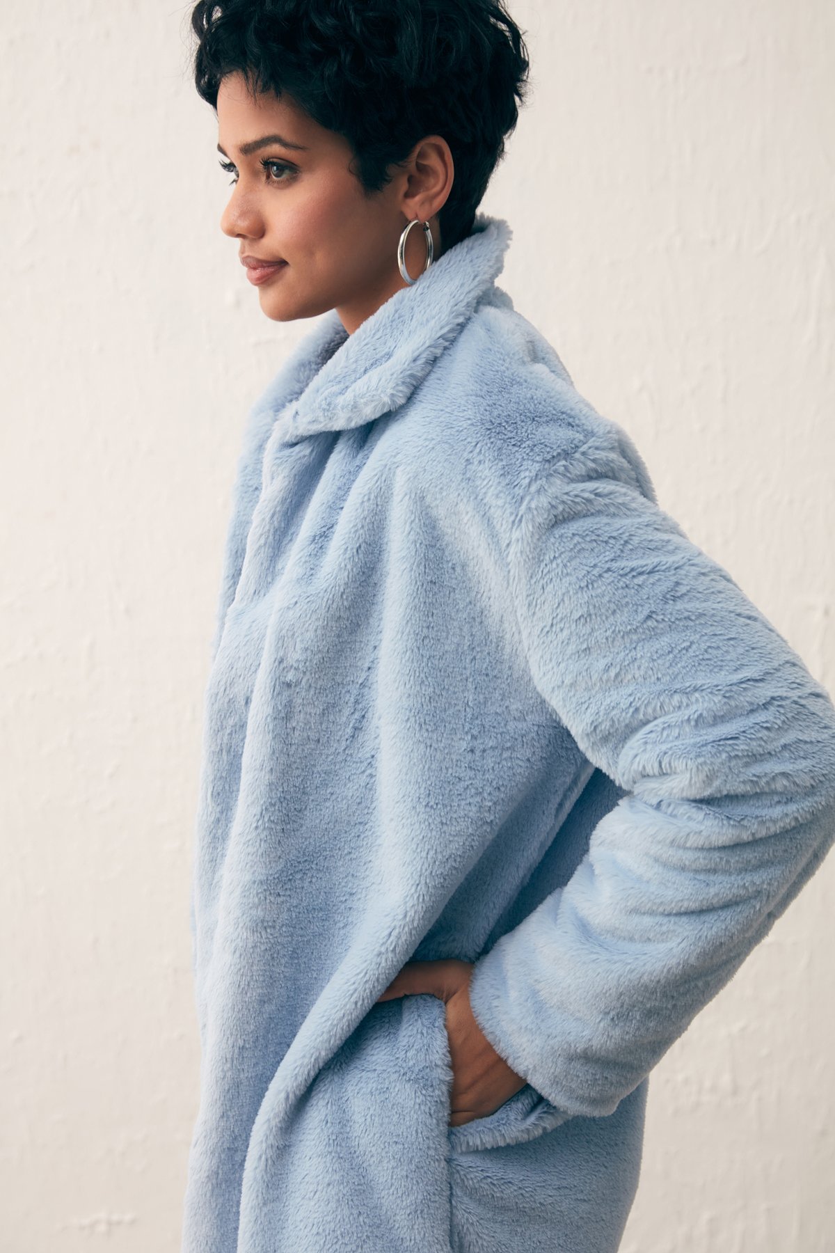 Leopar Astarlı Peluş Kaban - BEBE MAVİ