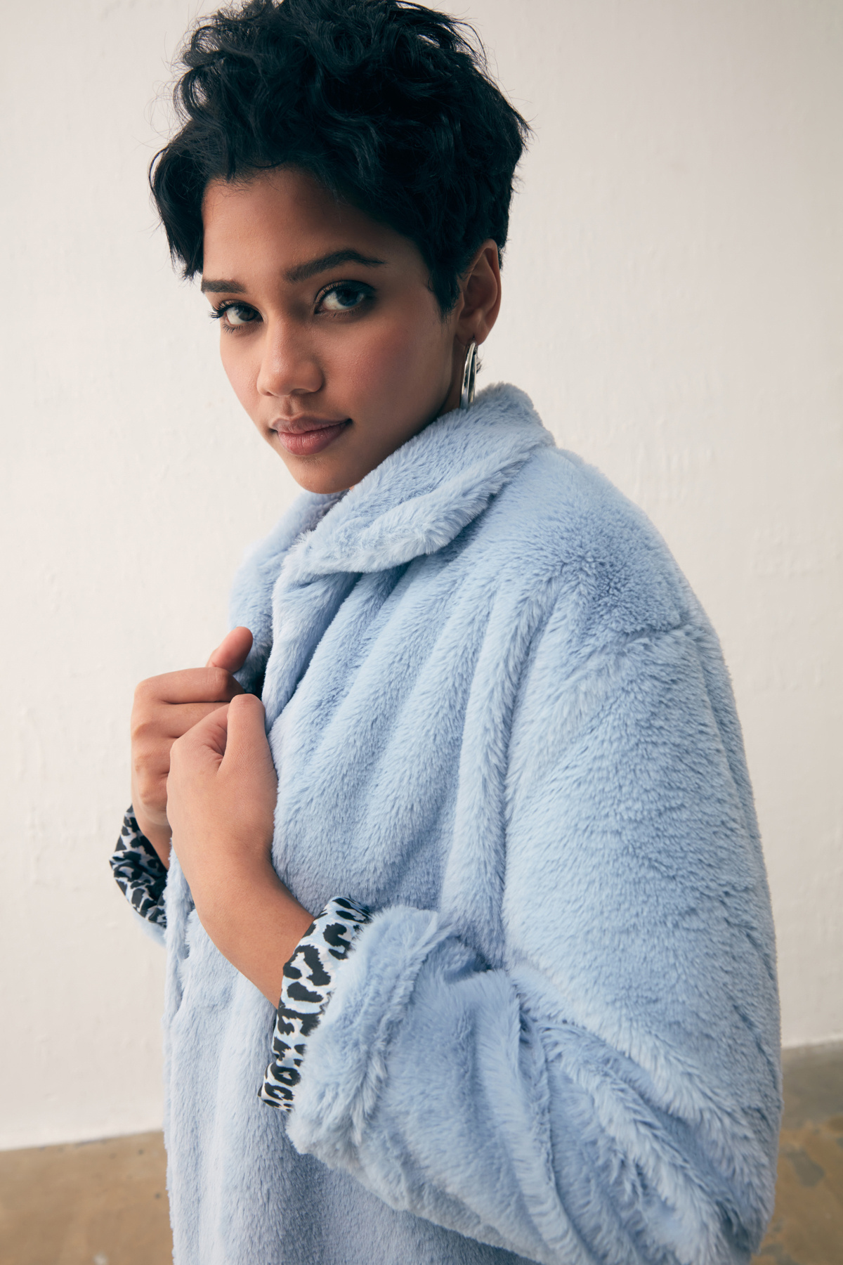 Leopar Astarlı Peluş Kaban - BEBE MAVİ