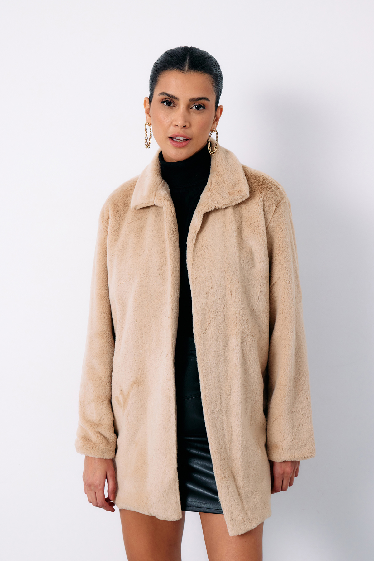 Leopar Astarlı Peluş Kaban - BEJ