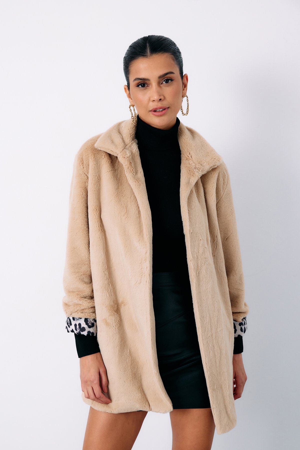 Leopar Astarlı Peluş Kaban - BEJ