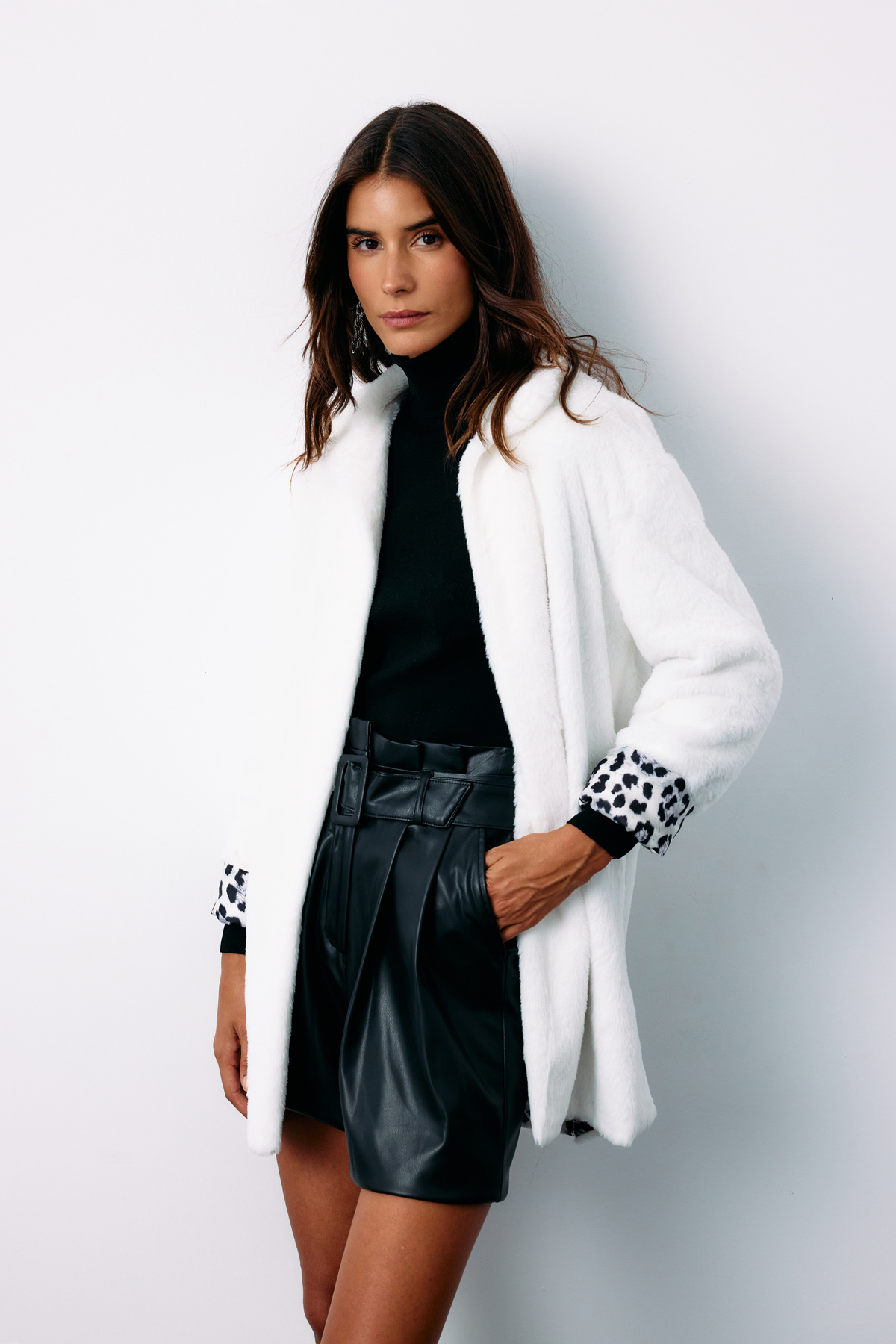 Leopard Lined Plush Coat - ECRU