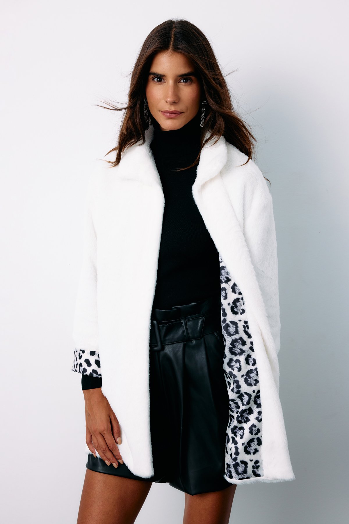 Leopard Lined Plush Coat - ECRU