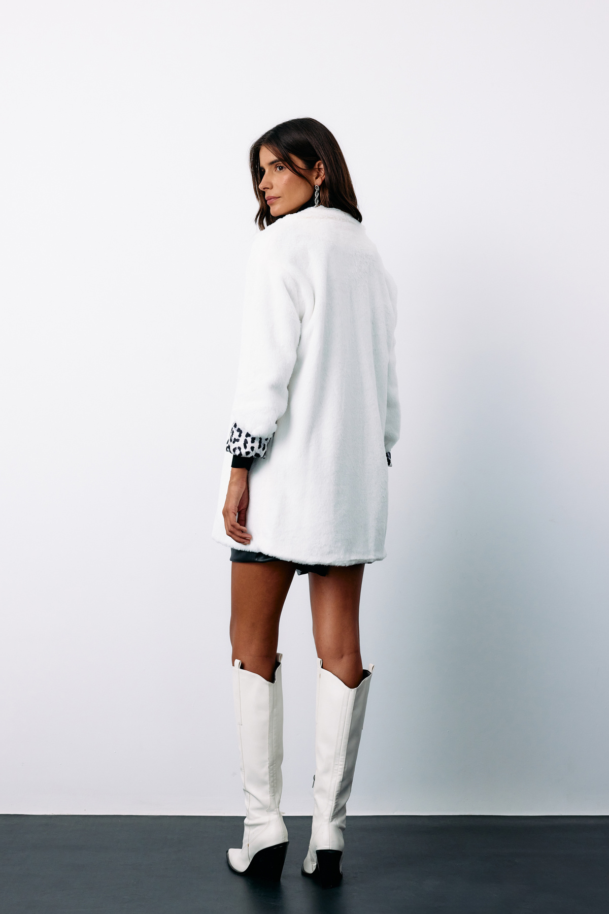 Leopard Lined Plush Coat - ECRU