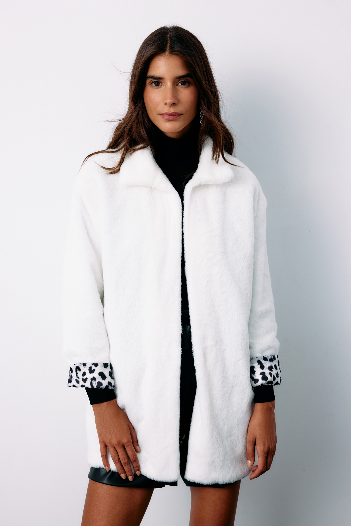 Leopard Lined Plush Coat - ECRU