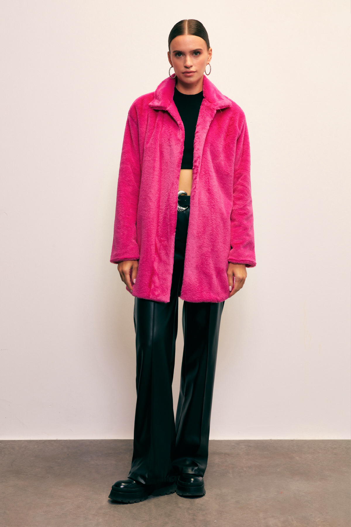 Leopar Astarlı Peluş Kaban - FUŞYA