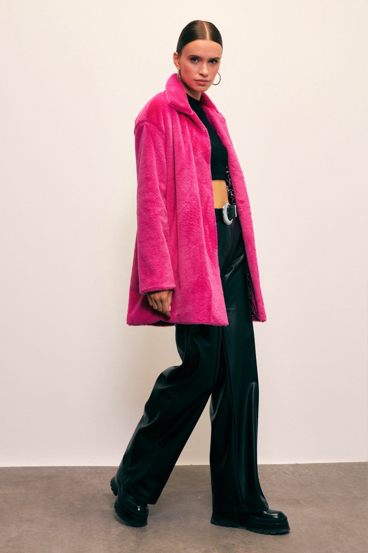 Leopar Astarlı Peluş Kaban - FUŞYA