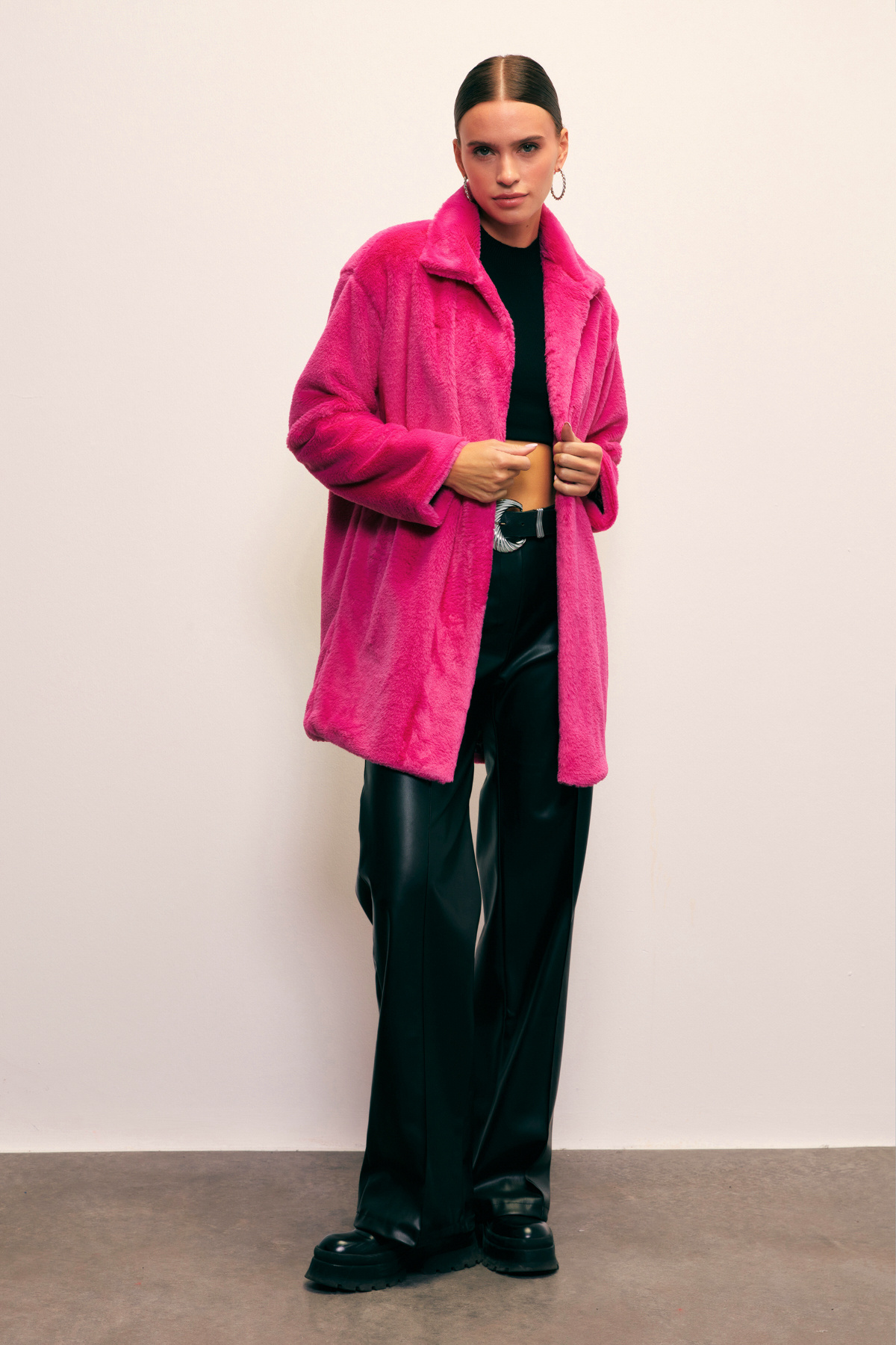 Leopar Astarlı Peluş Kaban - FUŞYA