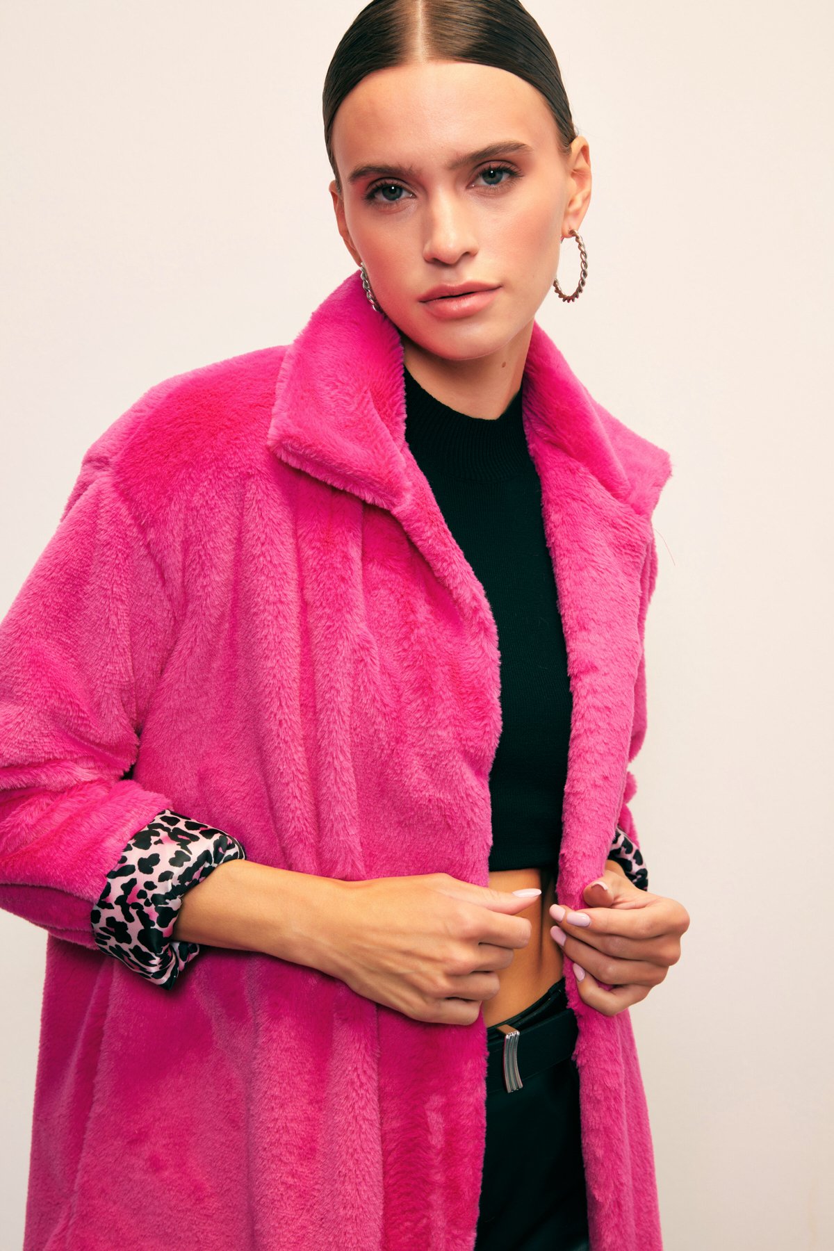Leopar Astarlı Peluş Kaban - FUŞYA