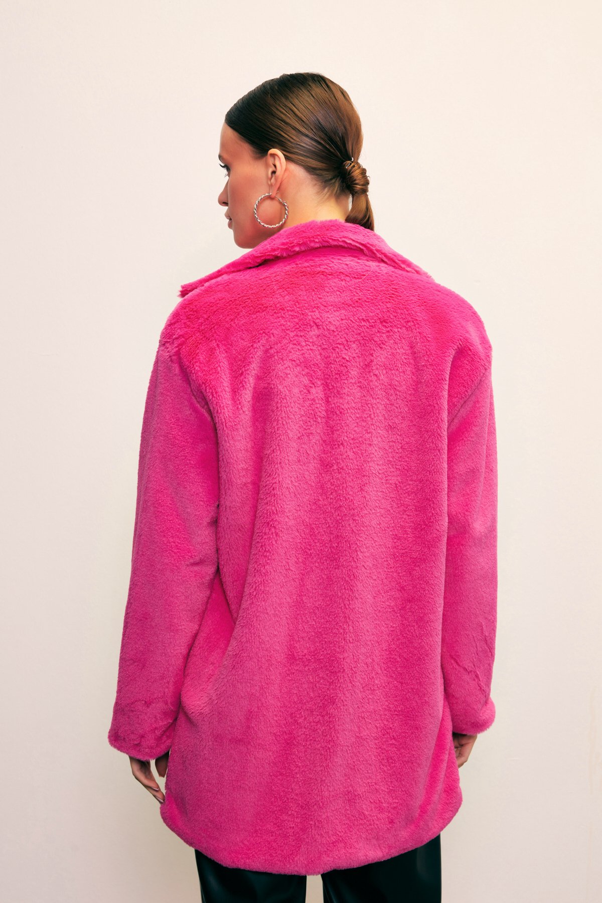 Leopar Astarlı Peluş Kaban - FUŞYA