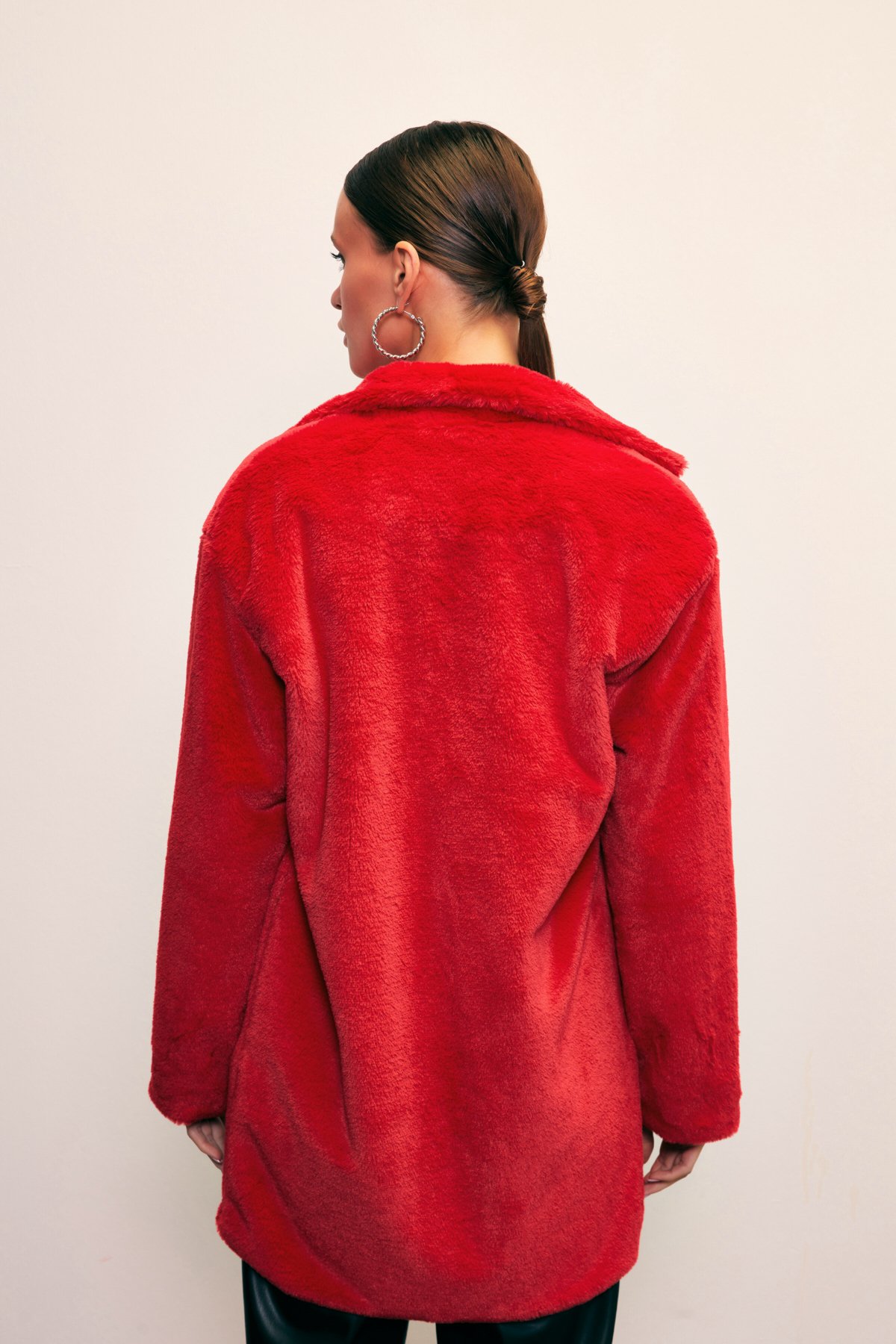 Leopard Lined Plush Coat - RED