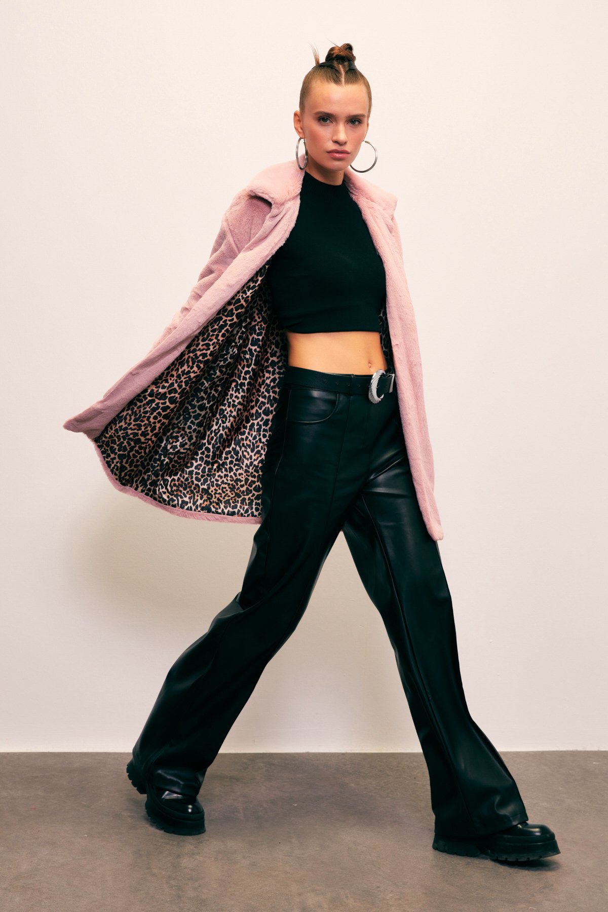 Leopard Lined Plush Coat - POWDER