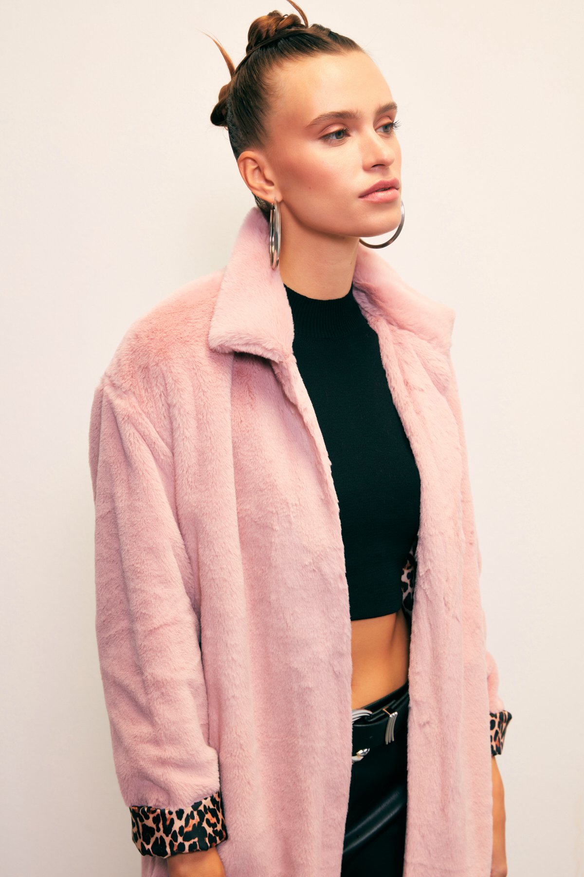 Leopard Lined Plush Coat - POWDER