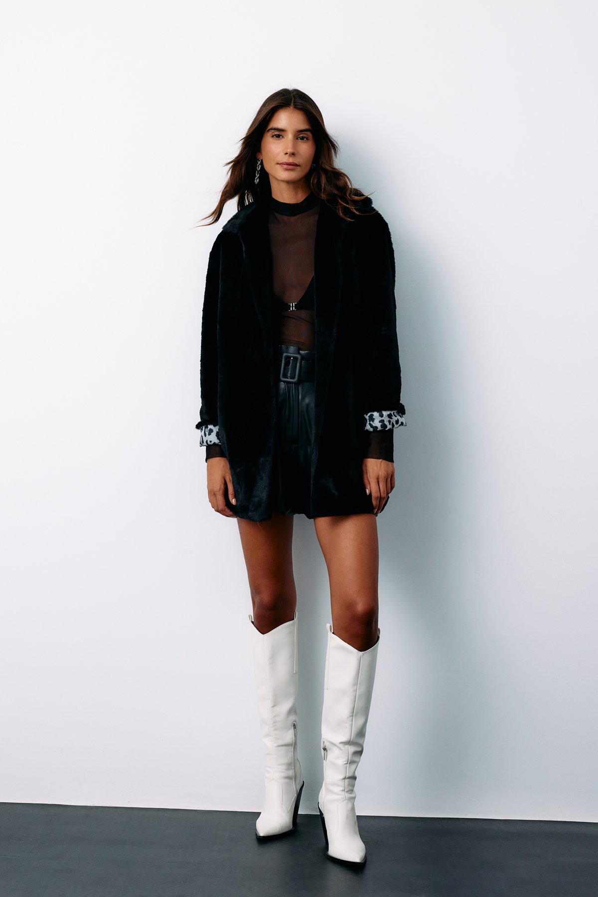 Leopard Lined Plush Coat - BLACK