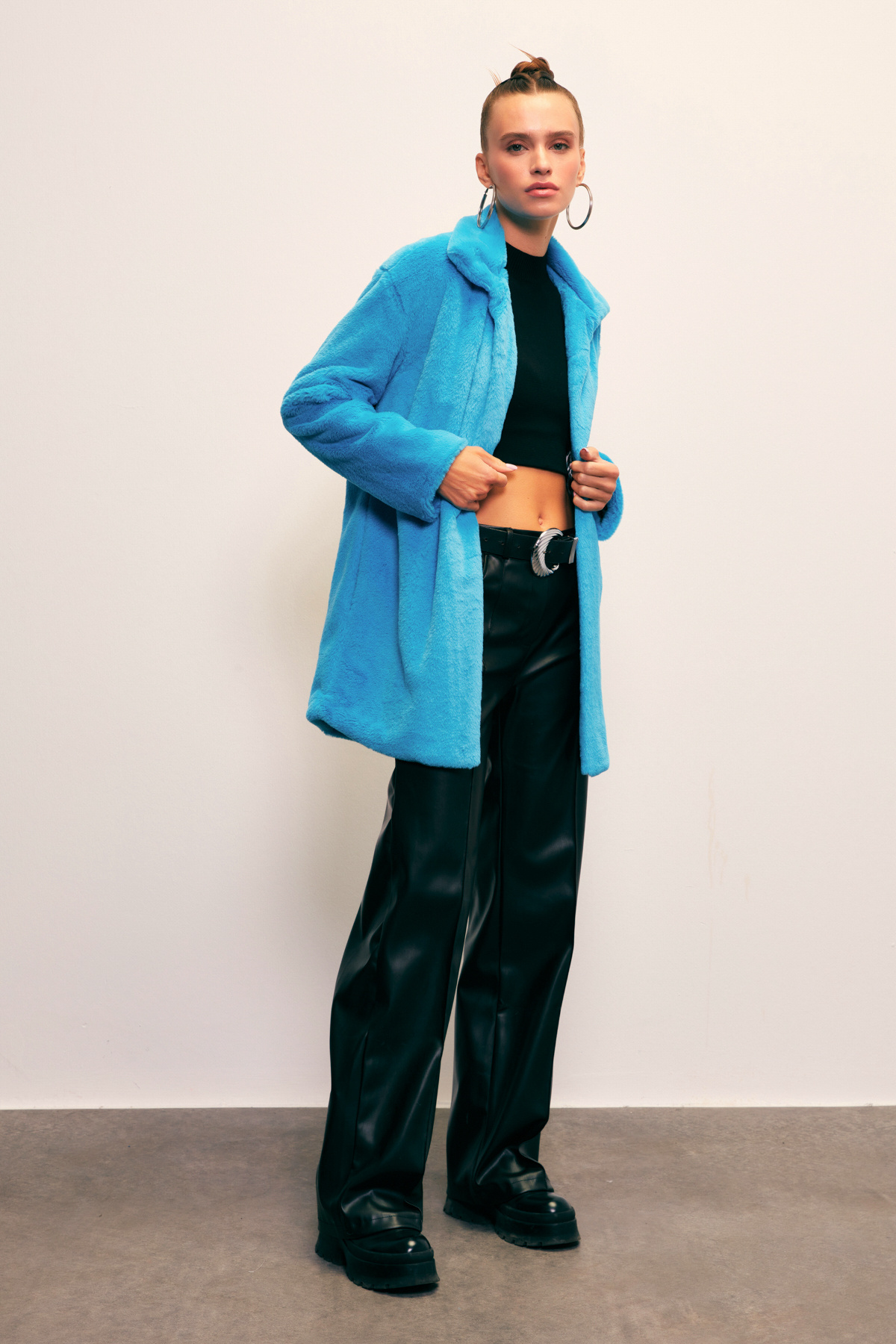 Leopar Astarlı Peluş Kaban - TURKUAZ