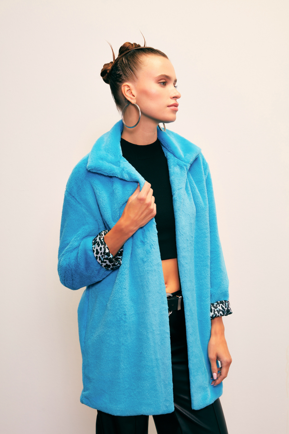 Leopar Astarlı Peluş Kaban - TURKUAZ