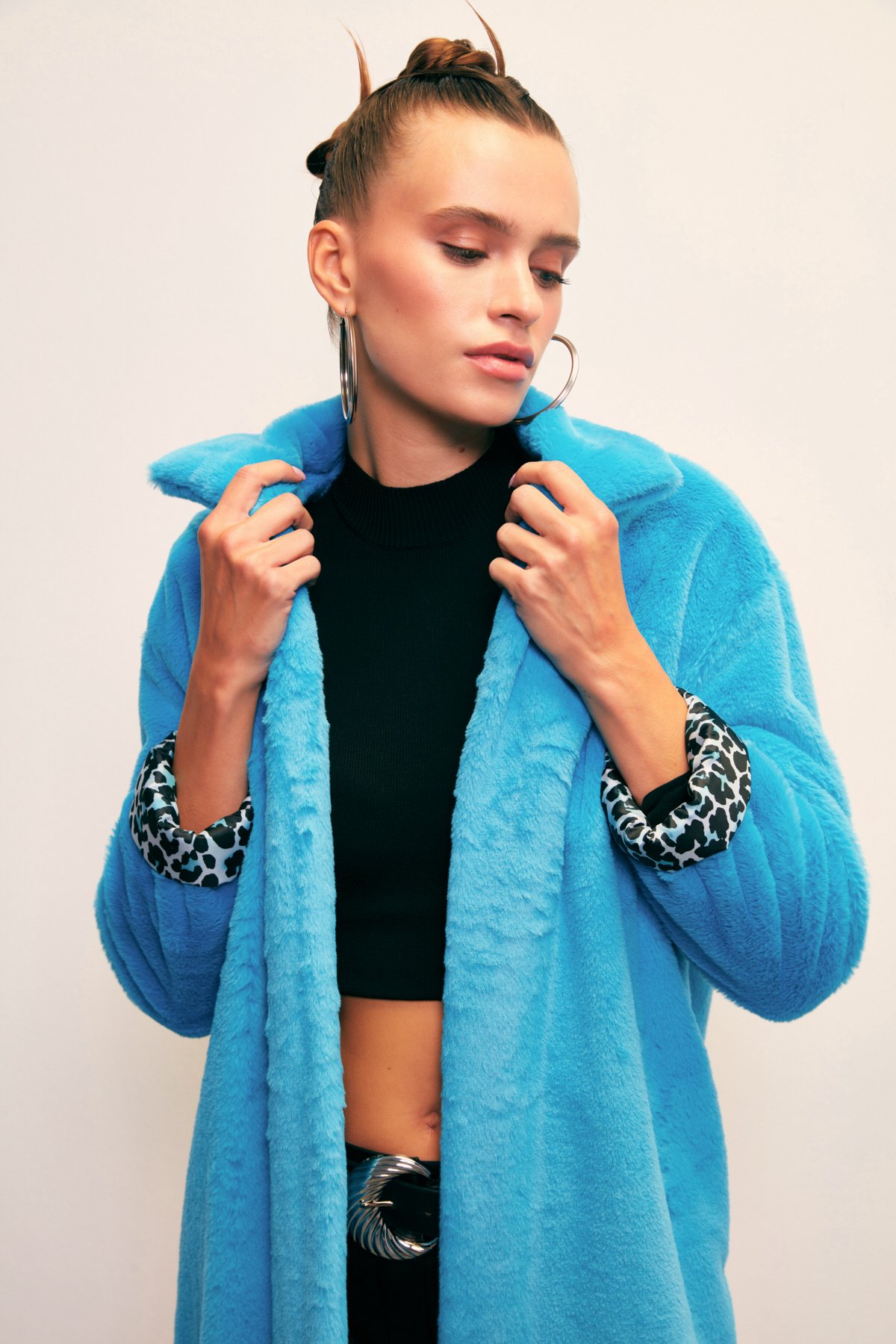 Leopar Astarlı Peluş Kaban - TURKUAZ