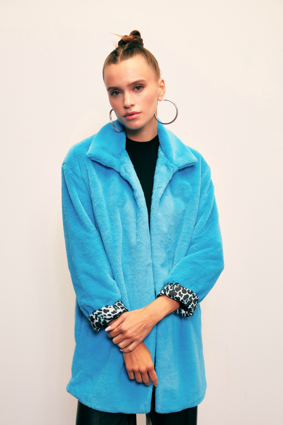 Leopar Astarlı Peluş Kaban - TURKUAZ