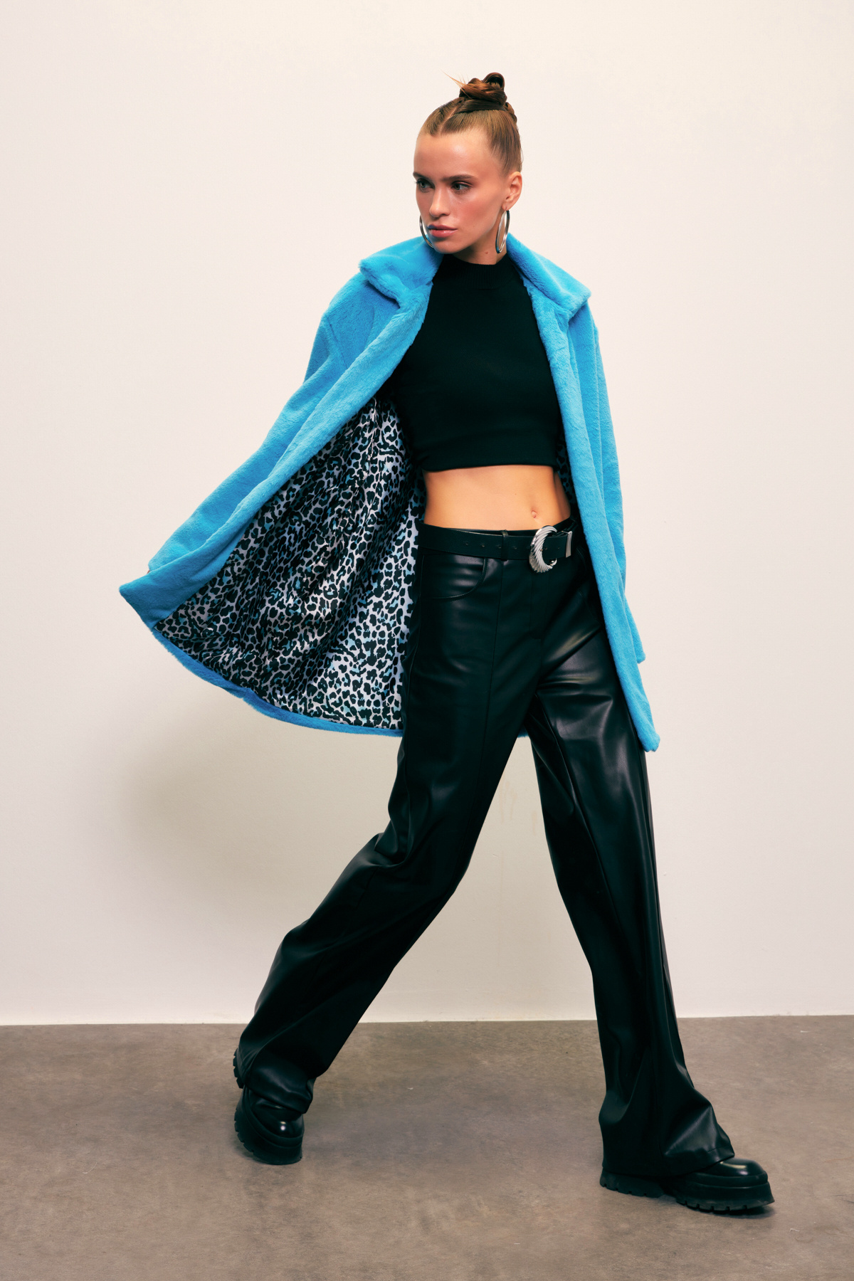 Leopar Astarlı Peluş Kaban - TURKUAZ