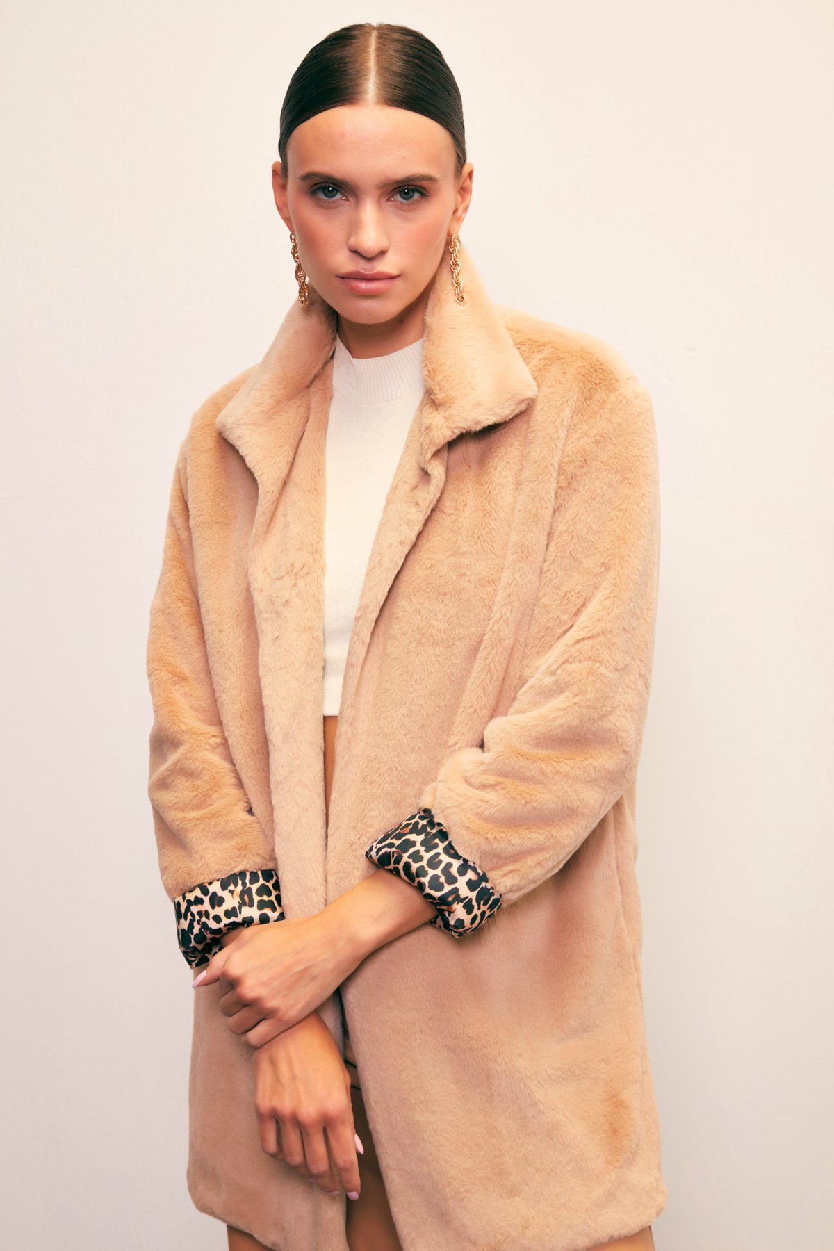 Leopard Lined Plush Coat - MINK