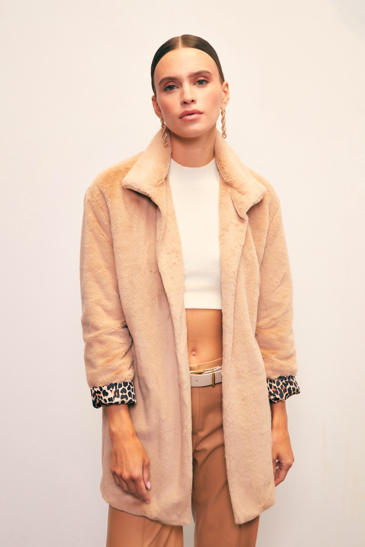 Leopard Lined Plush Coat - MINK