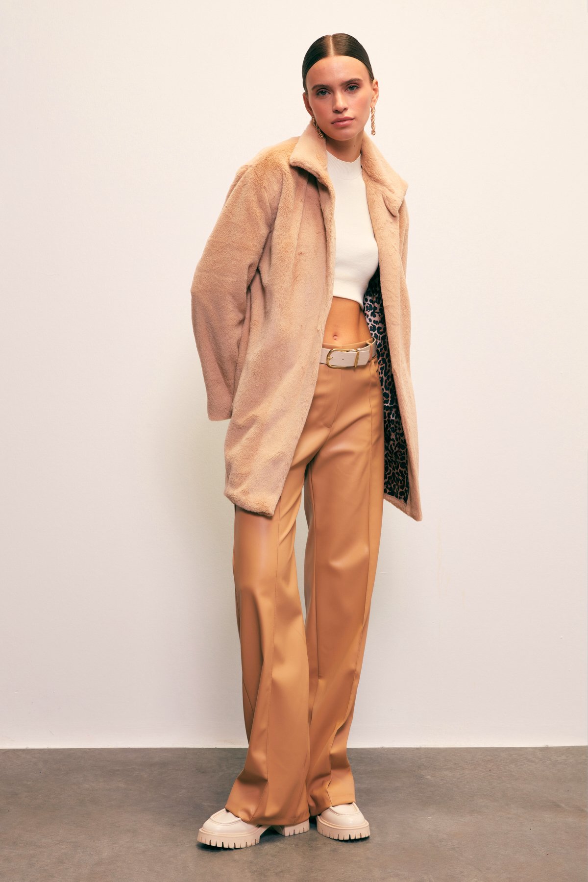 Leopard Lined Plush Coat - MINK